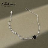 Enamel Zircon 925 Silver Asymmetric Chain Anklets for Women