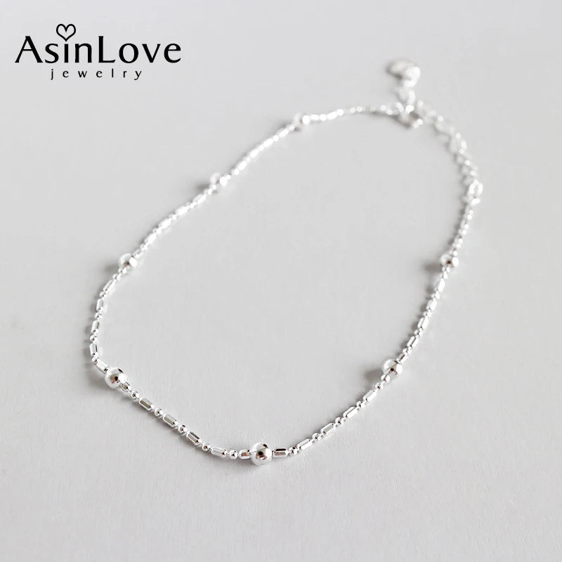 925 Silver Round Multi-Part Anklet for Women Fine Jewelry