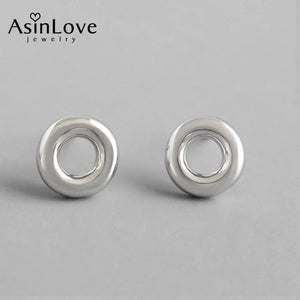 925 Silver Tiny Circle Stud Earrings Minimalist Geometric Jewelry