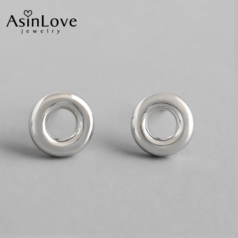 925 Silver Tiny Circle Stud Earrings Minimalist Geometric Jewelry