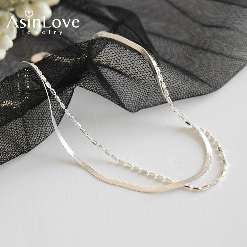 Temperament Double Layer Anklet 925 Sterling Silver Jewelry