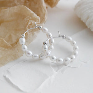 925 Silver Pearl Round Earrings Ins Style Hoop