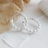 925 Silver Pearl Round Earrings Ins Style Hoop