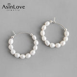 925 Silver Pearl Round Earrings Ins Style Hoop
