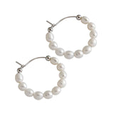 925 Silver Pearl Round Earrings Ins Style Hoop