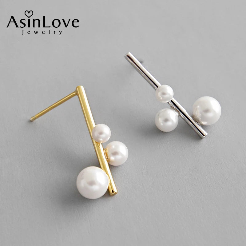 18K Geometric Shell Beads Drop Earrings 925 Silver Women Fine Jewelry