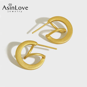 18K Matte Geometric Half Circle Stud Earrings in 925 Sterling Silver