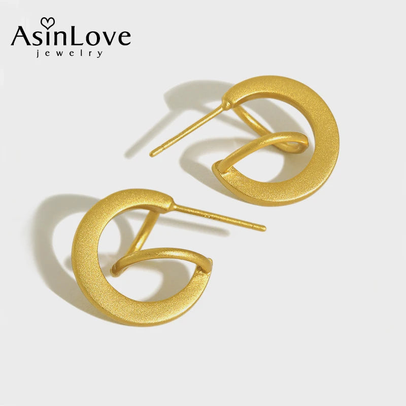 18K Matte Geometric Half Circle Stud Earrings in 925 Sterling Silver