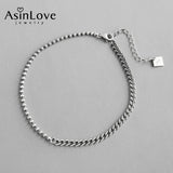 Vintage Beads Chain Asymmetric Anklets 925 Silver Jewelry