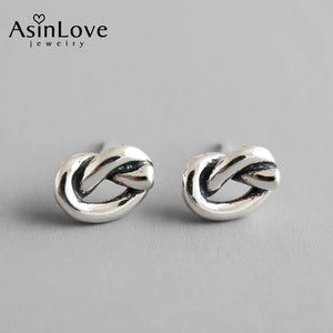 Vintage Knot Tiny Stud Earrings 925 Sterling Silver Unique Fine Jewelry Women