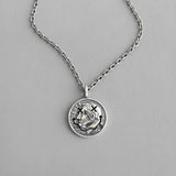 Vintage Portrait Coin Round Pendant Necklace 925 Sterling Silver