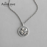 Vintage Portrait Coin Round Pendant Necklace 925 Sterling Silver