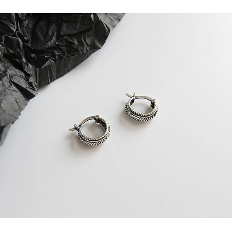 925 Silver Braided Twist Circle Ladies Earrings Small Loop Hoops