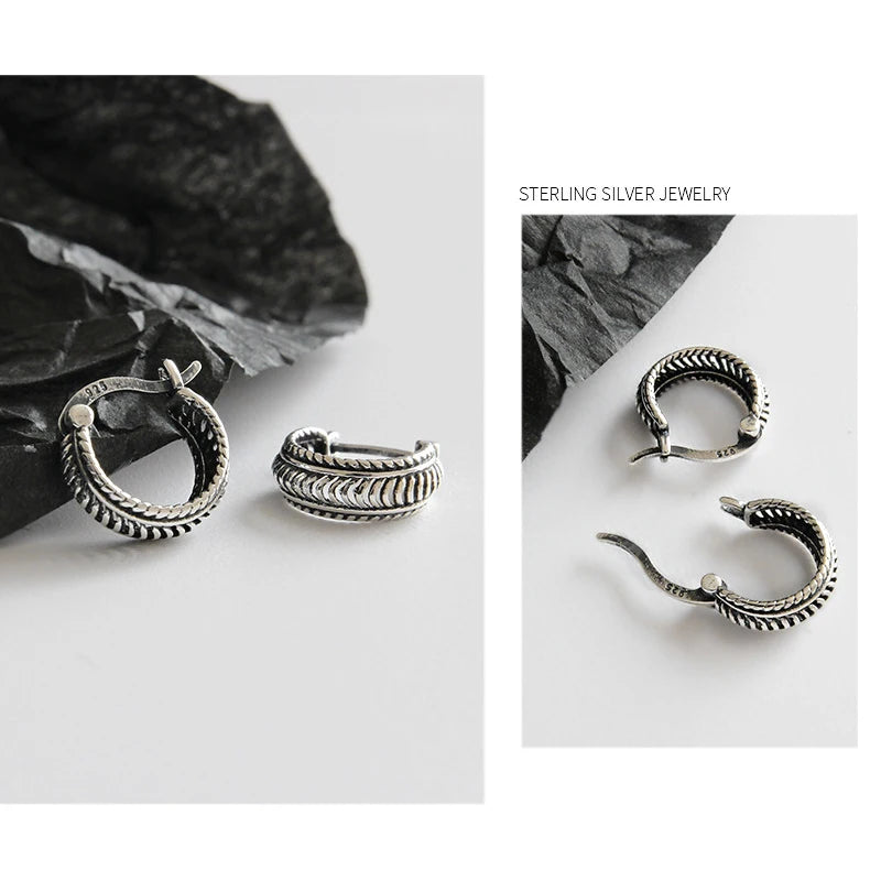 925 Silver Braided Twist Circle Ladies Earrings Small Loop Hoops