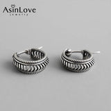 925 Silver Braided Twist Circle Ladies Earrings Small Loop Hoops