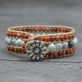 Boho Howlite Stone 3 Wrap Yoga Bracelet for Women