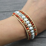 Boho Howlite Stone 3 Wrap Yoga Bracelet for Women