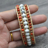 Boho Howlite Stone 3 Wrap Yoga Bracelet for Women