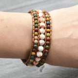 Boho Natural Stone Beads 3 Wrap Yoga Bracelet