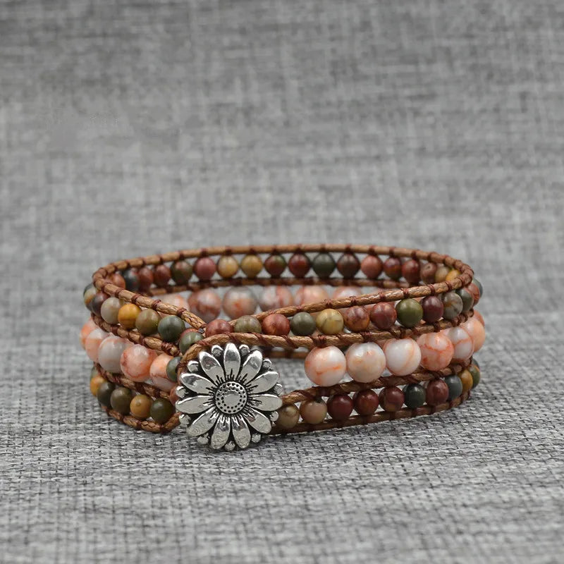 Boho Natural Stone Beads 3 Wrap Yoga Bracelet