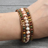 Boho Natural Stone Beads 3 Wrap Yoga Bracelet