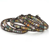 Boho 5 Wrap Leather Bracelet with Agate Stone Beads