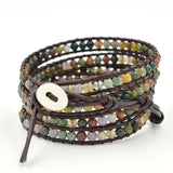 Boho 5 Wrap Leather Bracelet with Agate Stone Beads