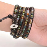 Boho 5 Wrap Leather Bracelet with Agate Stone Beads