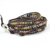 Boho 5 Wrap Leather Bracelet with Agate Stone Beads