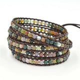Boho 5 Wrap Leather Bracelet with Agate Stone Beads