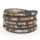 Boho 5 Wrap Leather Bracelet with Agate Stone Beads