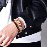 Asingeloo Natural Stone Beads Chakra Bracelet Women Jewelry Leather Rope Bangles