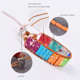 Asingeloo Natural Stone Beads Chakra Bracelet Women Jewelry Leather Rope Bangles
