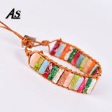 Asingeloo Natural Stone Beads Chakra Bracelet Women Jewelry Leather Rope Bangles