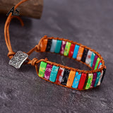 Asingeloo Natural Stone Beads Chakra Bracelet Women Jewelry Leather Rope Bangles