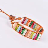 Asingeloo Natural Stone Beads Chakra Bracelet Women Jewelry Leather Rope Bangles