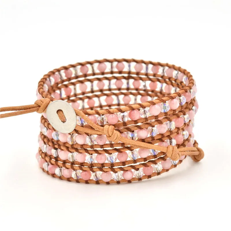 Rose Pink Quartz Charm Bracelet for Women Girl