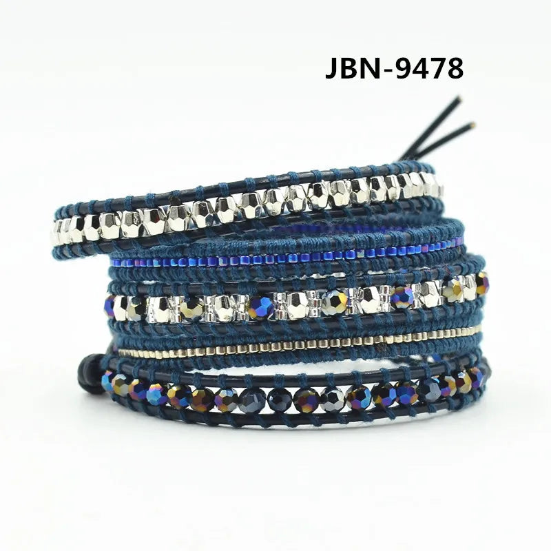 Bohemia Crystal Beads Leather Wrap Bracelet for Women