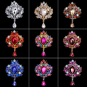Large Crystal Water-drop Brooch Pin Vintage Wedding Bouquet AE048