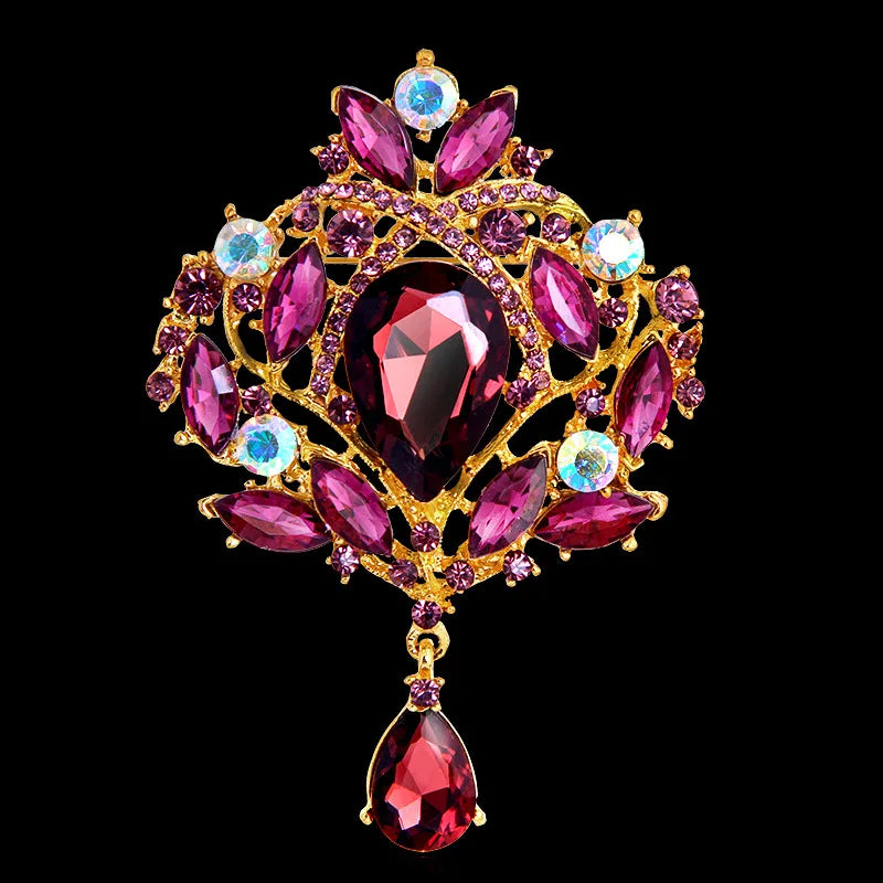 Large Crystal Water-drop Brooch Pin Vintage Wedding Bouquet AE048
