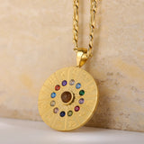 Astrolabe Stainless Constellation Necklaces Zodiac Sign Birthstone Necklace