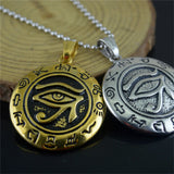Zodiac Stainless Steel Round Pendants Eye of Horus Wadjet Necklace