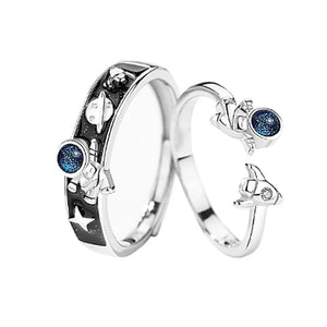 Astronaut Couple Rings Crystal 925 Silver Ring For Lady Wedding Accessories