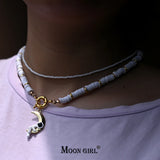 Astronaut Pendant Necklace for Women Space Star Seedbeads Choker