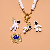 Astronaut Pendant Necklace for Women Space Star Seedbeads Choker