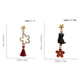 Red Sakura Enamel Cat Clip-On Earrings Chinese Japanese Style