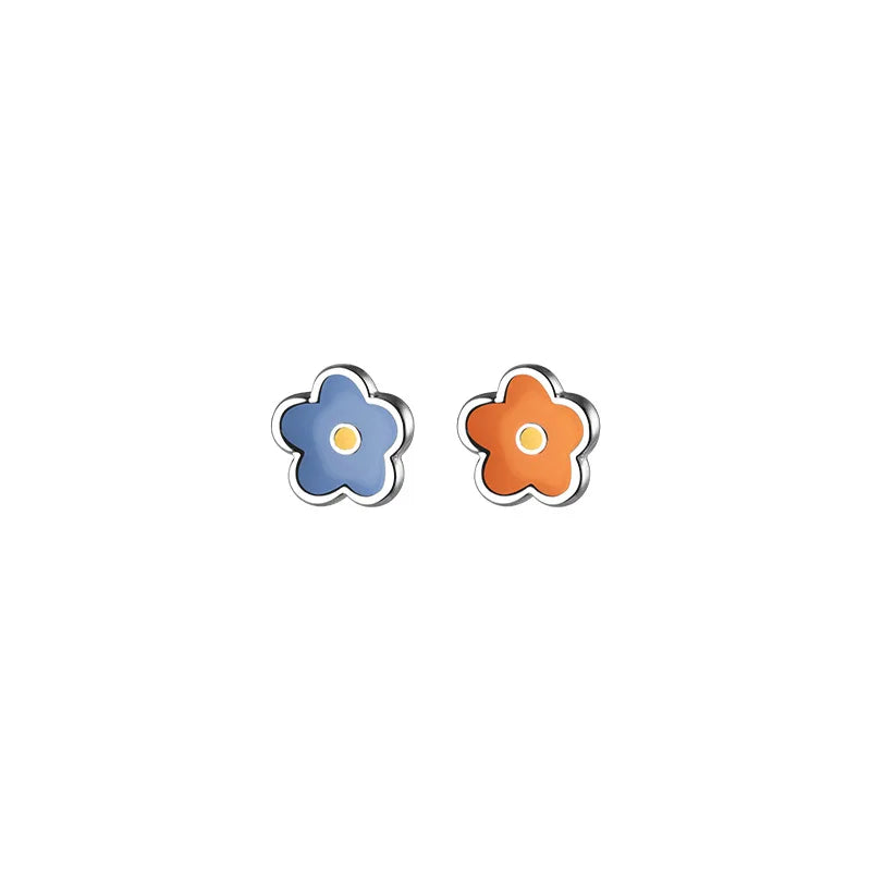 925 Silver Asymmetric Flowers Mini Stud Earrings Gift