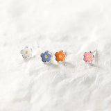 925 Silver Asymmetric Flowers Mini Stud Earrings Gift
