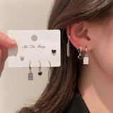 925 Silver Asymmetric Heart Dangle Earrings Set