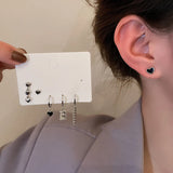 925 Silver Asymmetric Heart Dangle Earrings Set